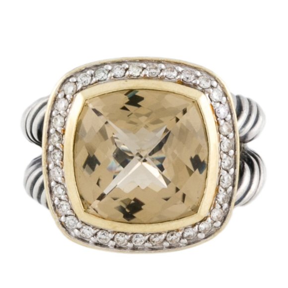 DAVID YURMAN 18K YELLOW GOLD & STERLING DIAMOND & SMOKEY QUARTZ ALBION RING - Picture 4 of 9